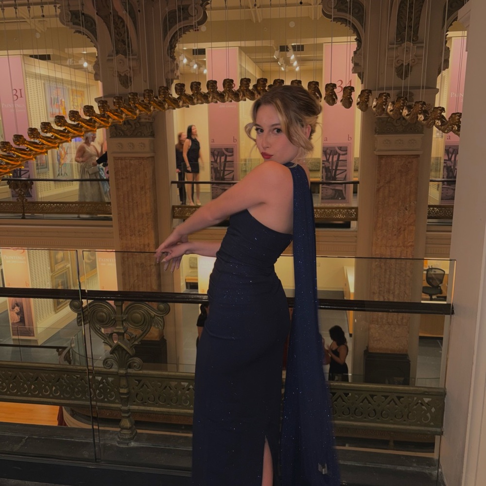 Elegant Sparkly Navy Blue Maxi Dress